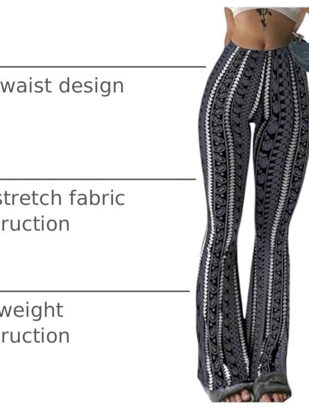 High-Waist Black & White Printed Flared Pants